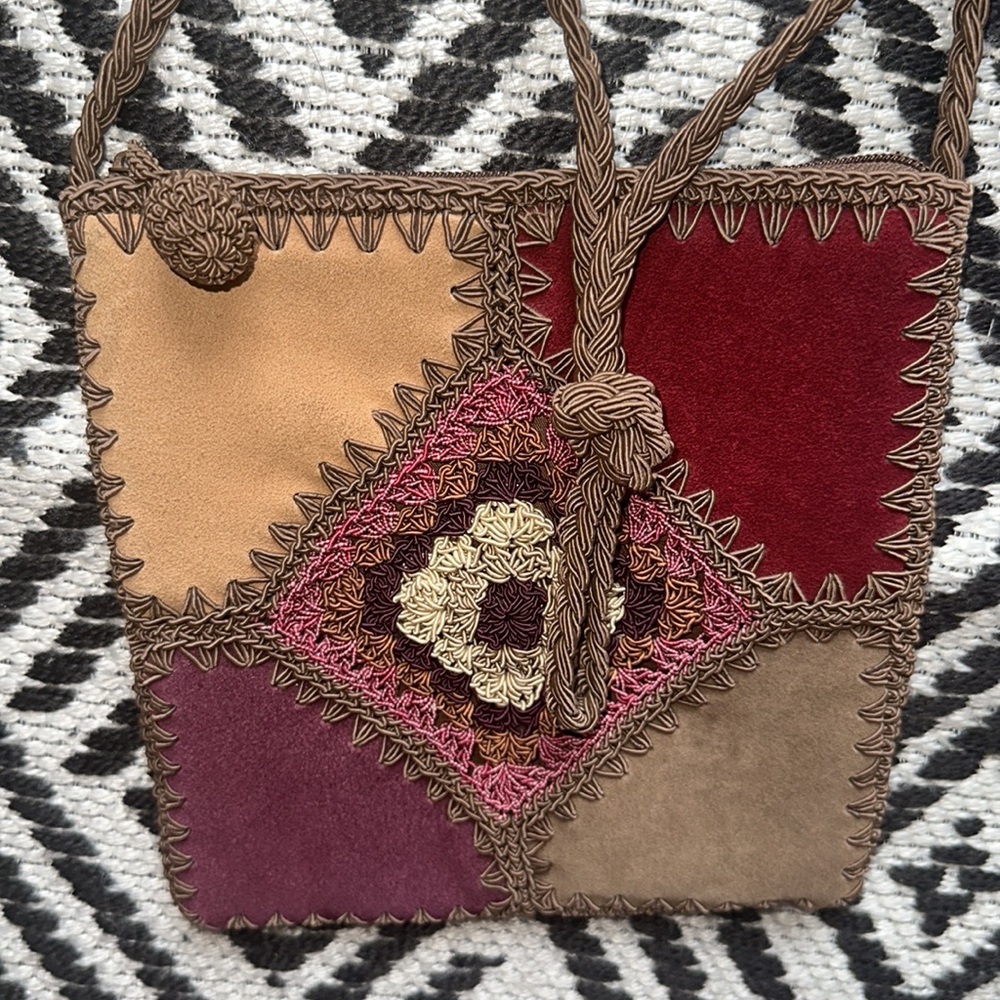 Brown Crossbody Bag with Patchwork Design - image 3